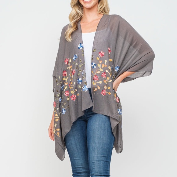 Raj Other - Raj Floral Embroidered Gray Kimono - NEW in Bag
